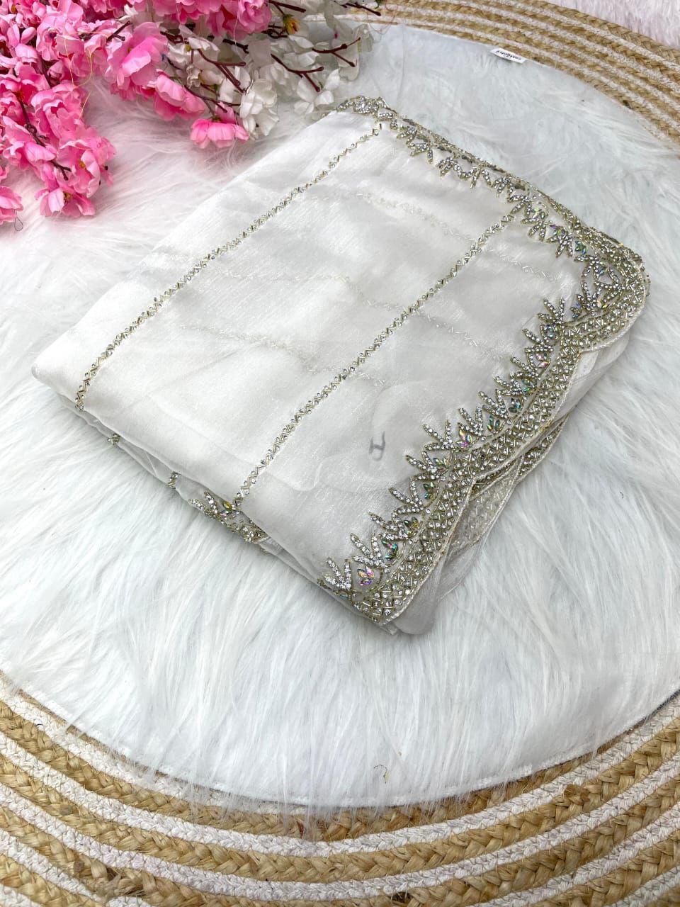 Designer Zimmy Choo Saree with Khatli Cut Dana & Diamond Handwork silk